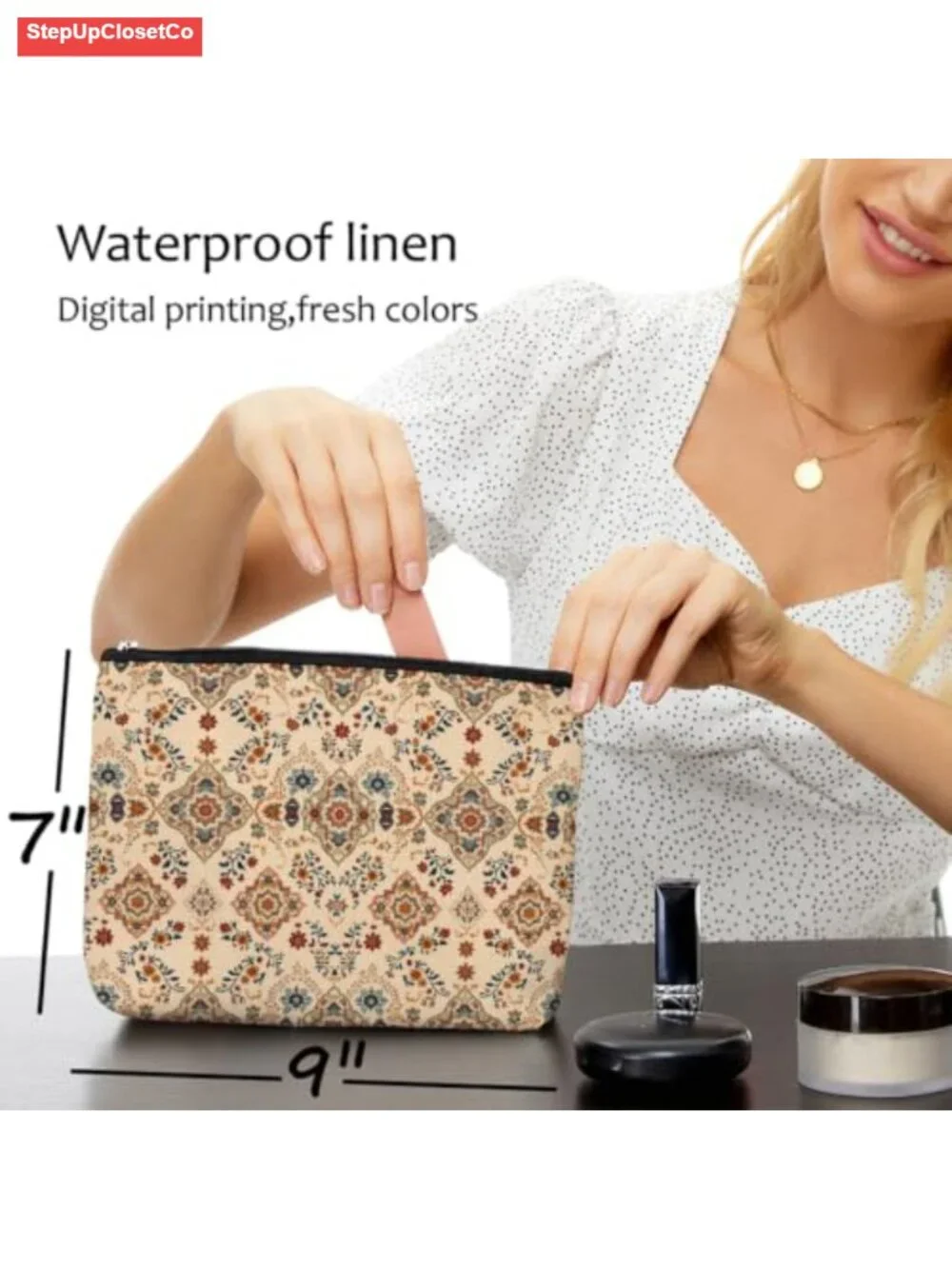 Boho Floral Cosmetic Bag Zipper Pouch Travel Makeup Organizer for Women